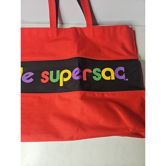 Le Supersac Red Oversized Shopper Bag Tote Carry On Rainbow Vintage - Picture 3 of 16